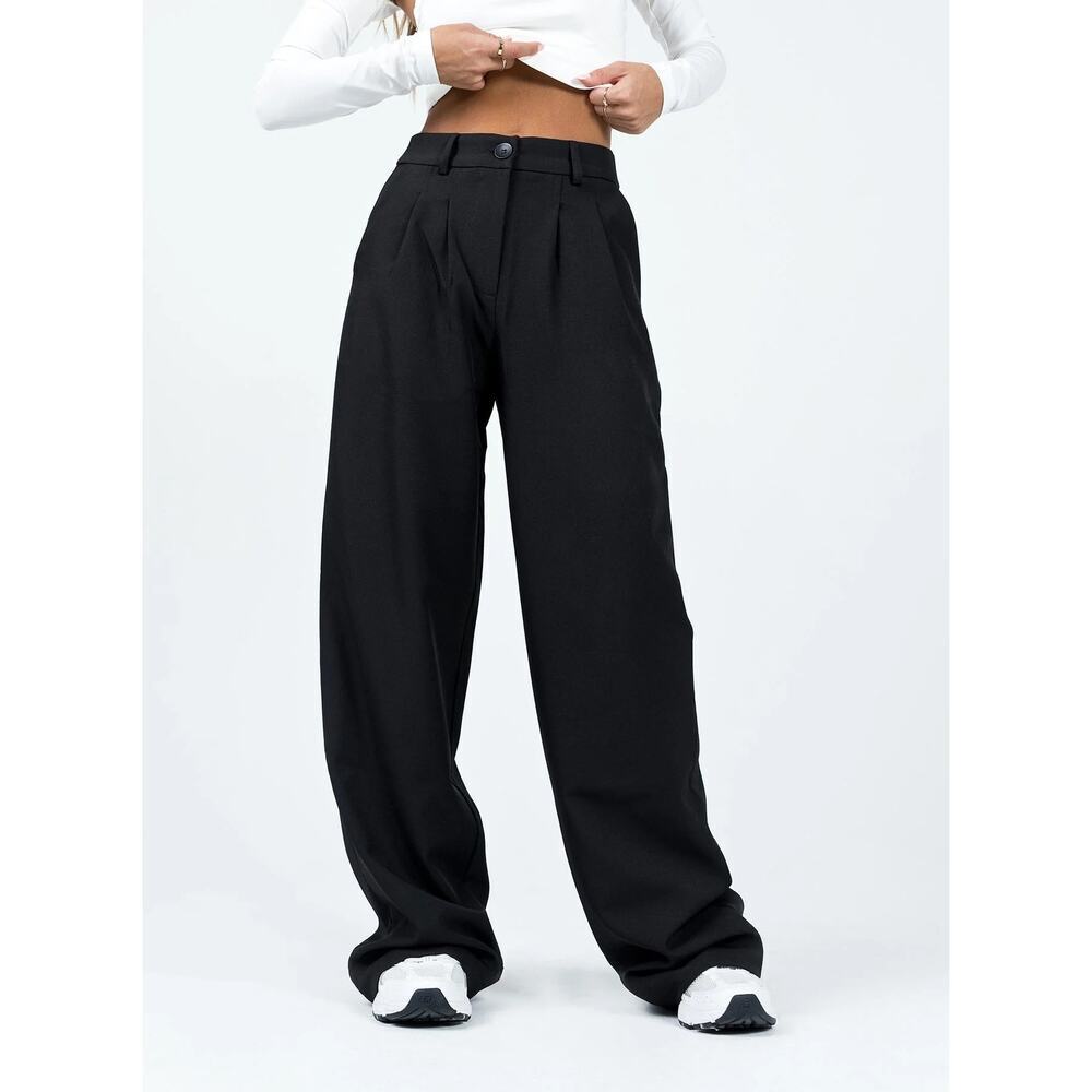 Princess Polly Archer Straight Leg Pants Sz 12 Black Front Pleated Oversized NWT